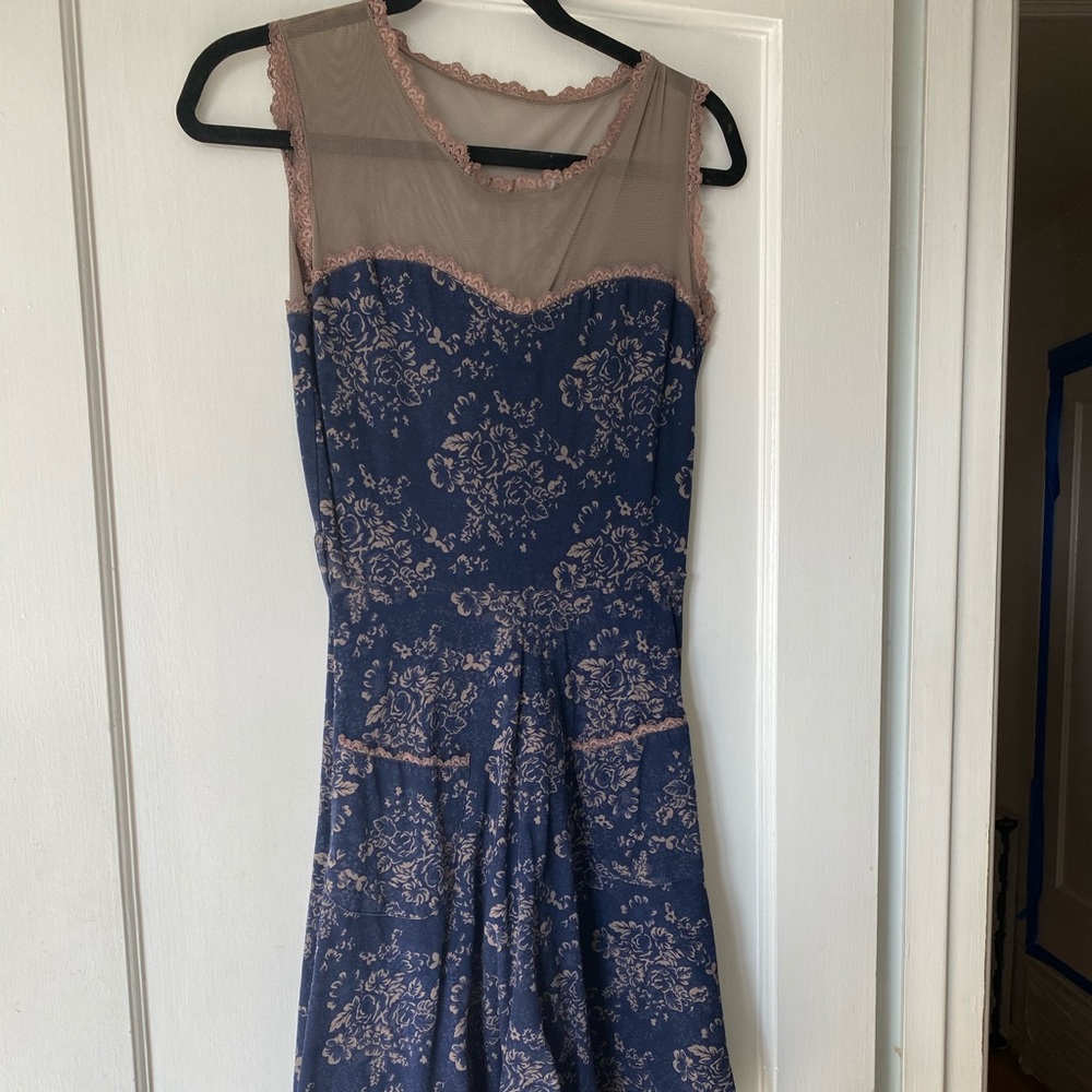 Blue dress with gray mosh lavender lace